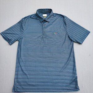 Greg Norman Golf Polo Shirt men size M blue colour classic bar stripe shark polo
